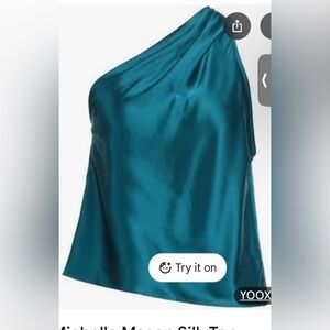 Elegant Teal One-Shoulder Silk Top by Michelle Mason silk small